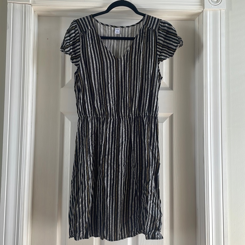 Old Navy Black/Yellow/White striped Dress, Size M